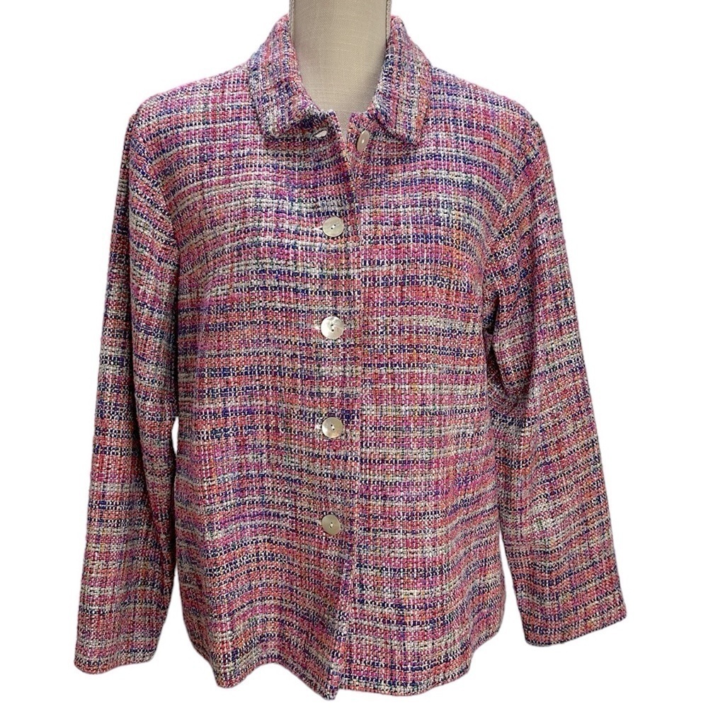 Vintage‎ Coldwater Creek Rainbow Weave Silk Blend Jewel Boucle Jacket Blazer 14P